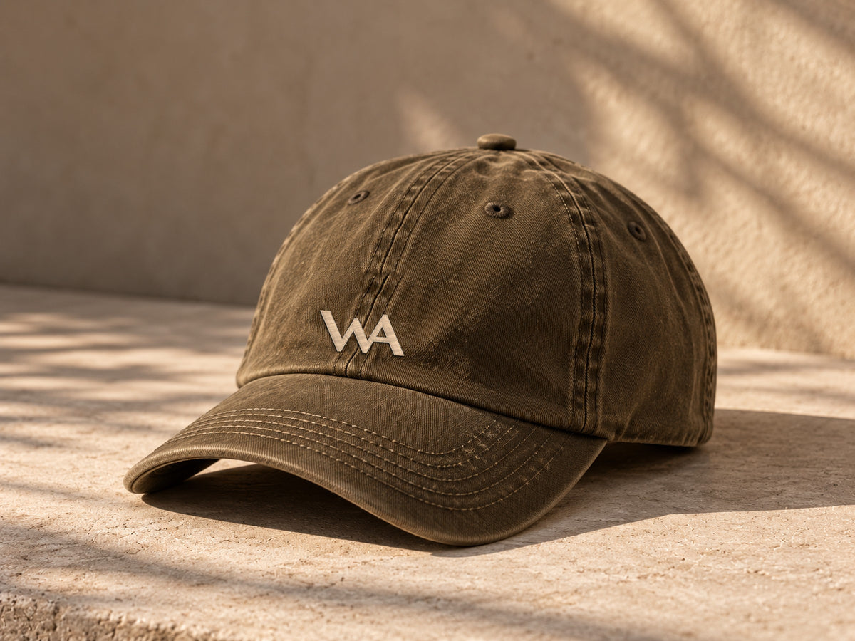 WA Cap concept in washed olive with embroidered WA mark